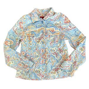 Joni B Women's Art-To-Wear Floral Embroidered Button-Up Shacket. Size M. Coastal